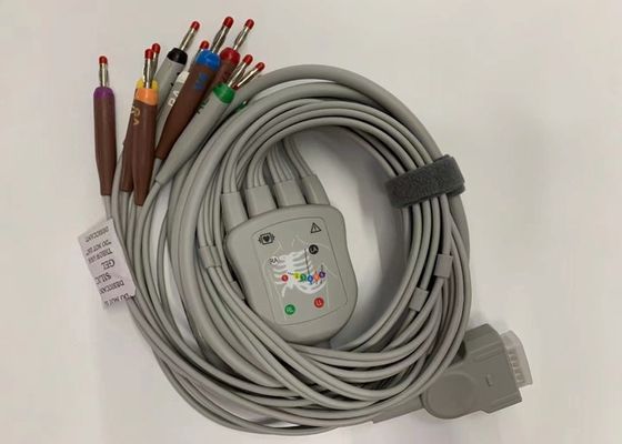 Cable de ECG de plomo gris 10 con conector de plátano estándar estadounidense de 15 pines 4.0