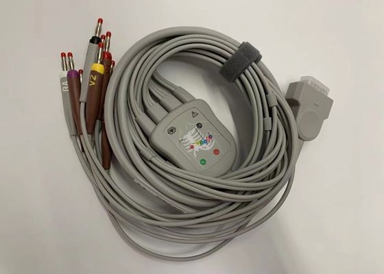Cable de ECG de plomo gris 10 con conector de plátano estándar estadounidense de 15 pines 4.0