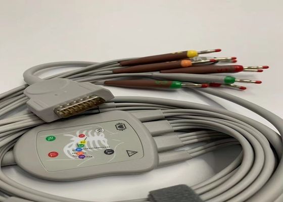 Cable de ECG de plomo gris 10 con conector de plátano estándar estadounidense de 15 pines 4.0