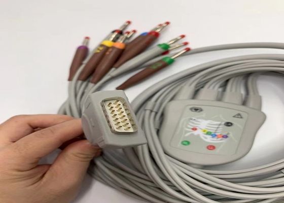 Cable de ECG de plomo gris 10 con conector de plátano estándar estadounidense de 15 pines 4.0