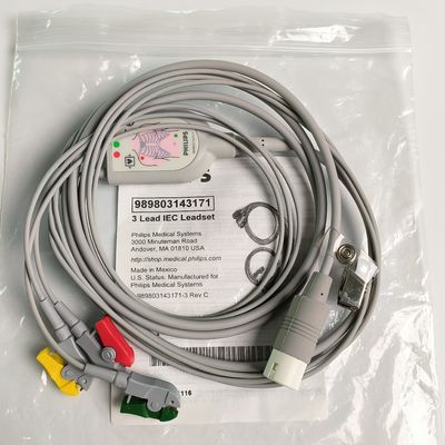 PHILIP Original 3 Lead IEC Leadset. Rojo, verde, amarillo, 2.6 M extremo de la máquina redondo 12 agujas PN:989803143171