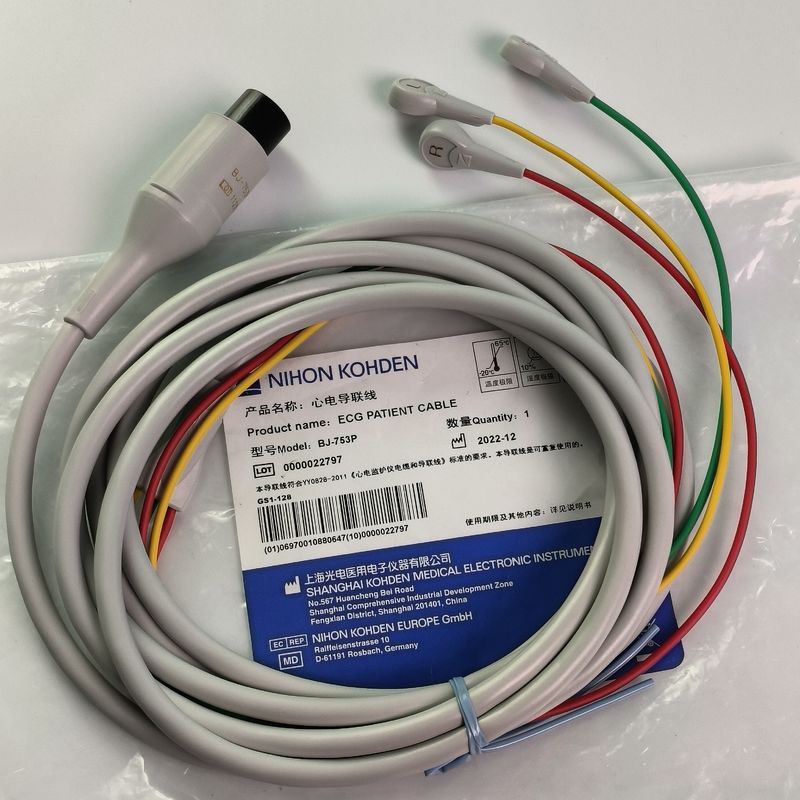 BJ-753P NIHON KOHDEN Conductividad cardíaca alambre negro cabeza redonda de 6 pines tres botones de plomo estándar europeo