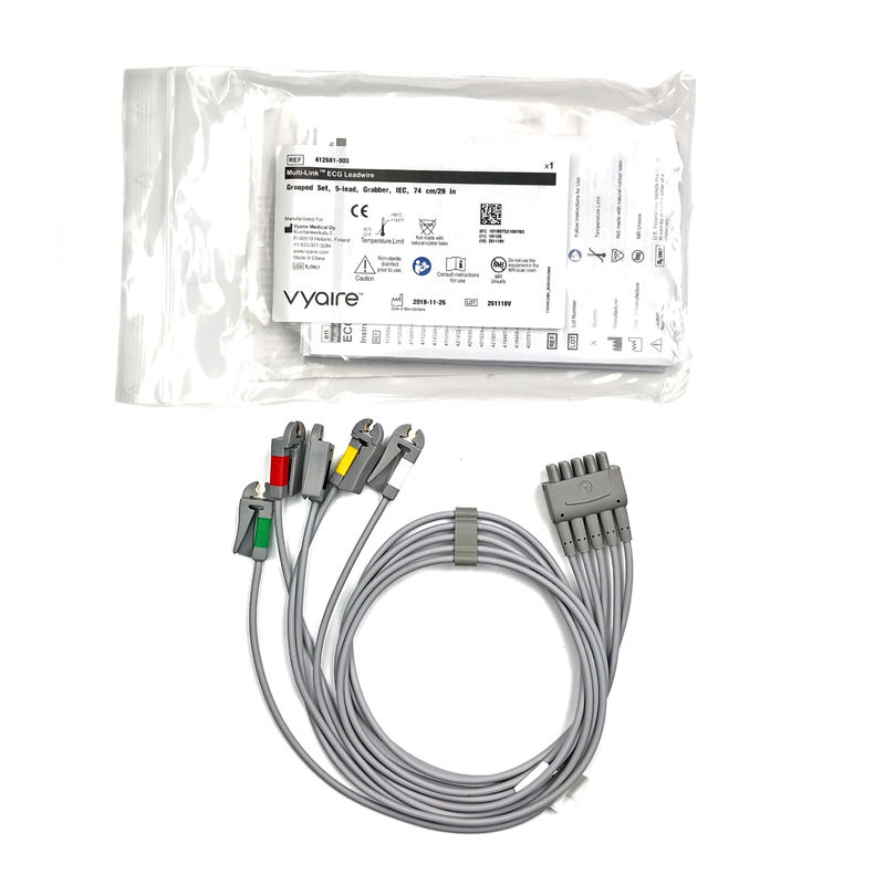 GE Ref:412681-003 Grupo de cables de conducción de ECG de múltiples enlaces,5 -Conductor de conducción,Agarrador,IEC 74 CM /29 IN