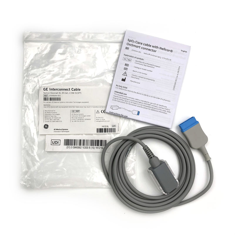 El cable de cuidado de SpO2 con conector Nellcor® OxiSmart REF 2006644-001 Nellcor® OxiSmart SpO2 (2.9 M/9.5 Ft)